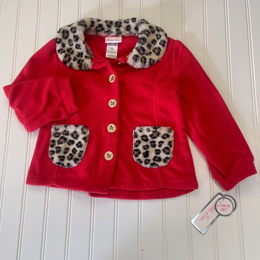 NWT Little Lass Red Animal Print Jacket Fleece Girls‎ 3T